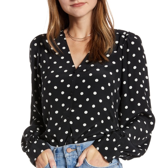 Something Navy Tops - Something Navy Polka Dot Oversized Balloon Sleeve Button Down Size XS